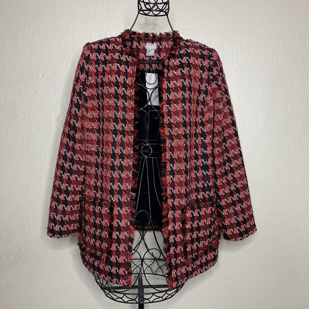 Chico's Houndstooth Tweed Open-Front Jacket Chicos Size 0 US SZ Small NWTs
